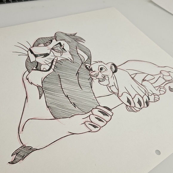 Disney Simba and Scar The Lion King drawing/sketch animation signed Art gift - Picture 3 of 6